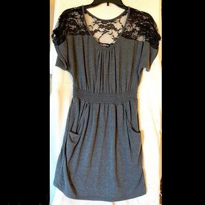 Delirious, L, grey with black lace shoulders